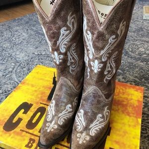 Brown Cortez Cleff Embroidery Cowboy Boots